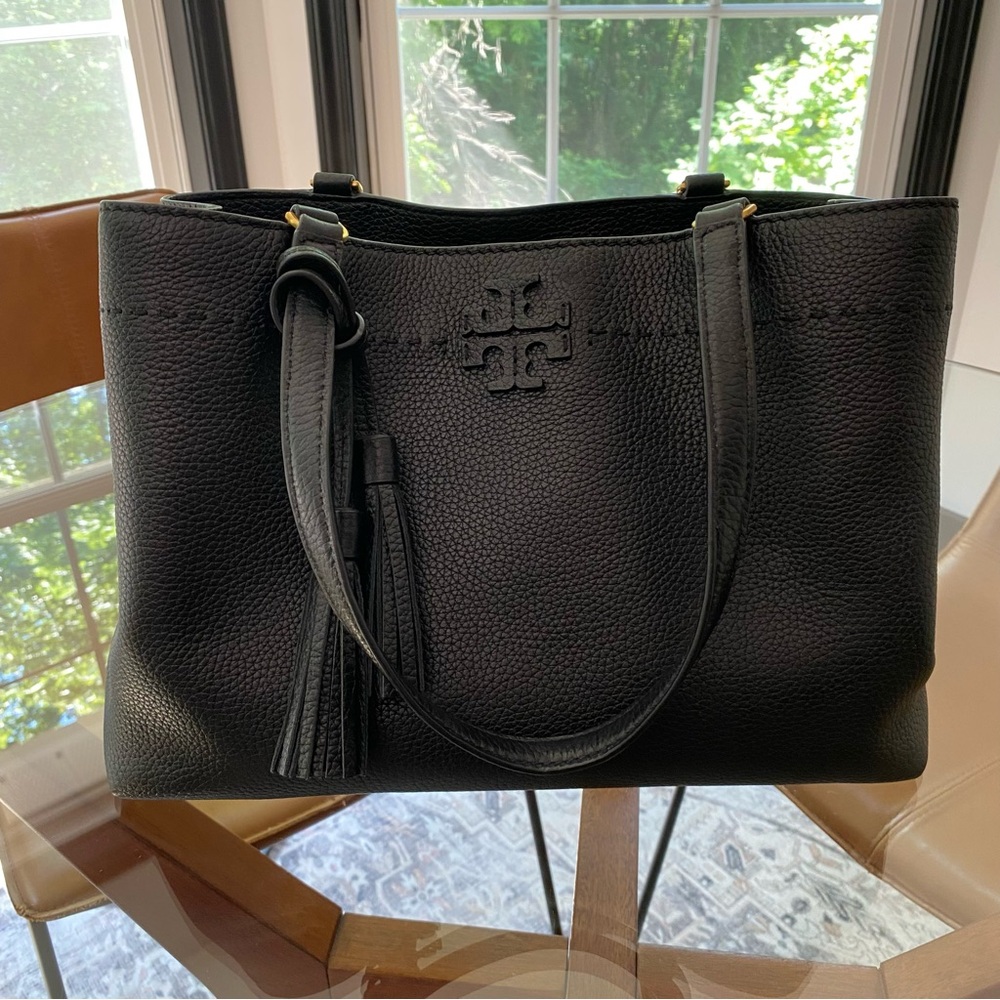 Tory Burch Black McGraw Tote Bag with Tassels